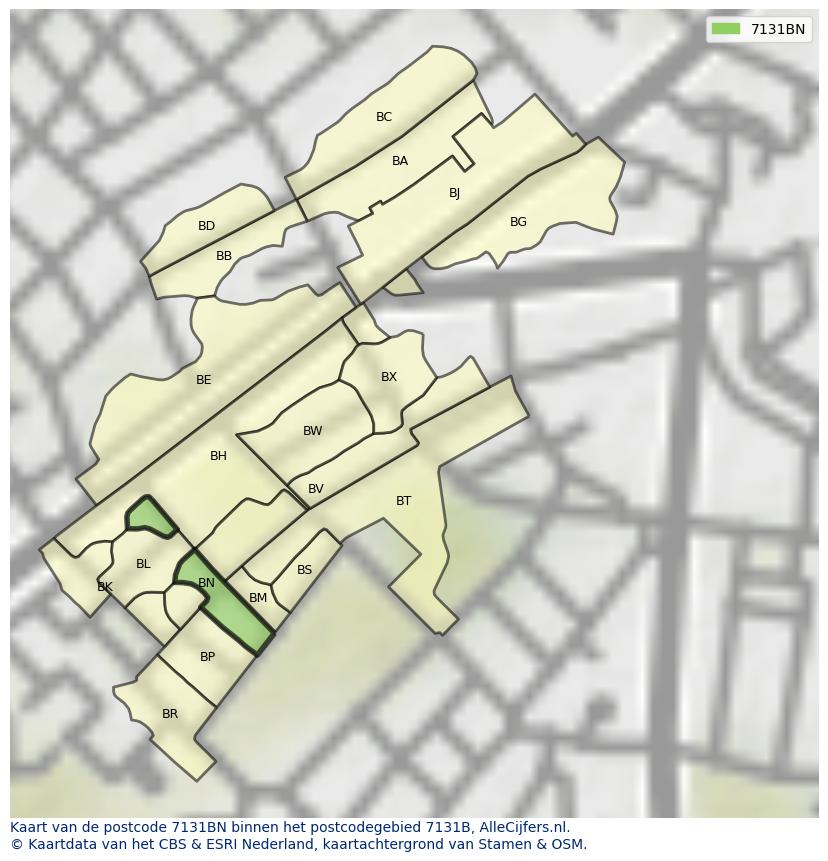 Afbeelding van het postcodegebied 7131 BN op de kaart.