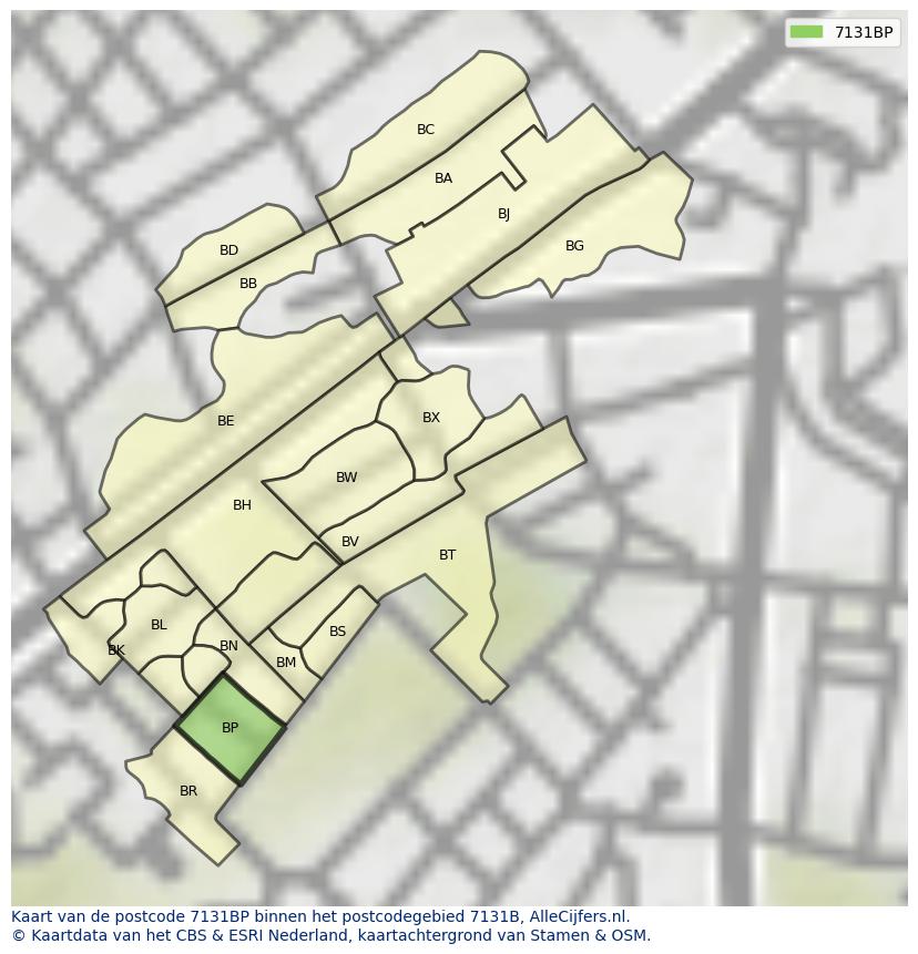 Afbeelding van het postcodegebied 7131 BP op de kaart.
