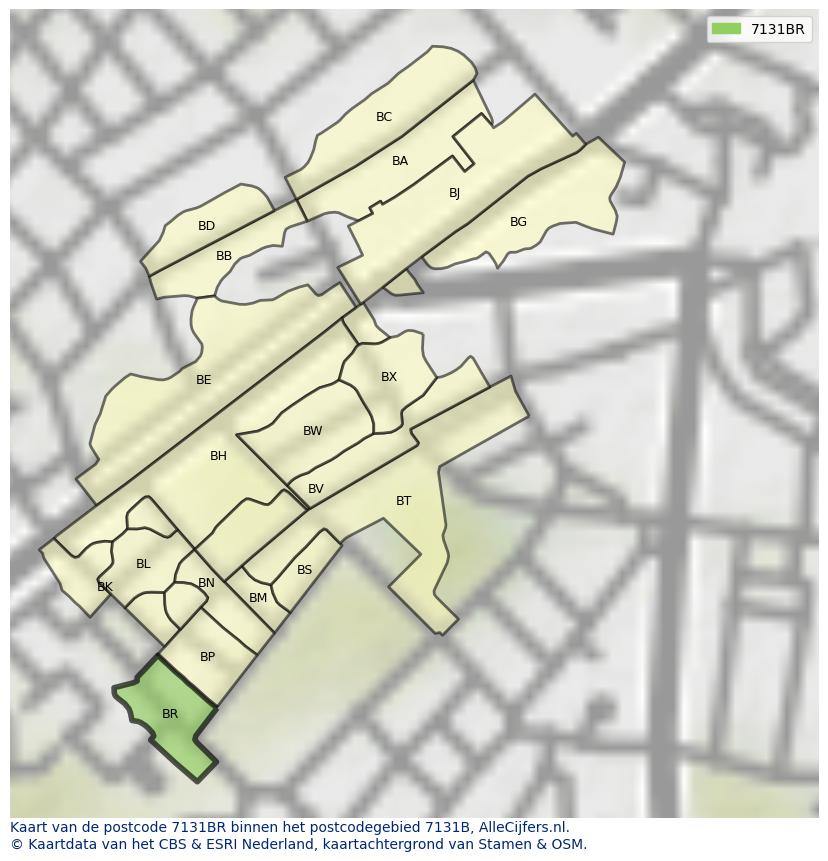 Afbeelding van het postcodegebied 7131 BR op de kaart.