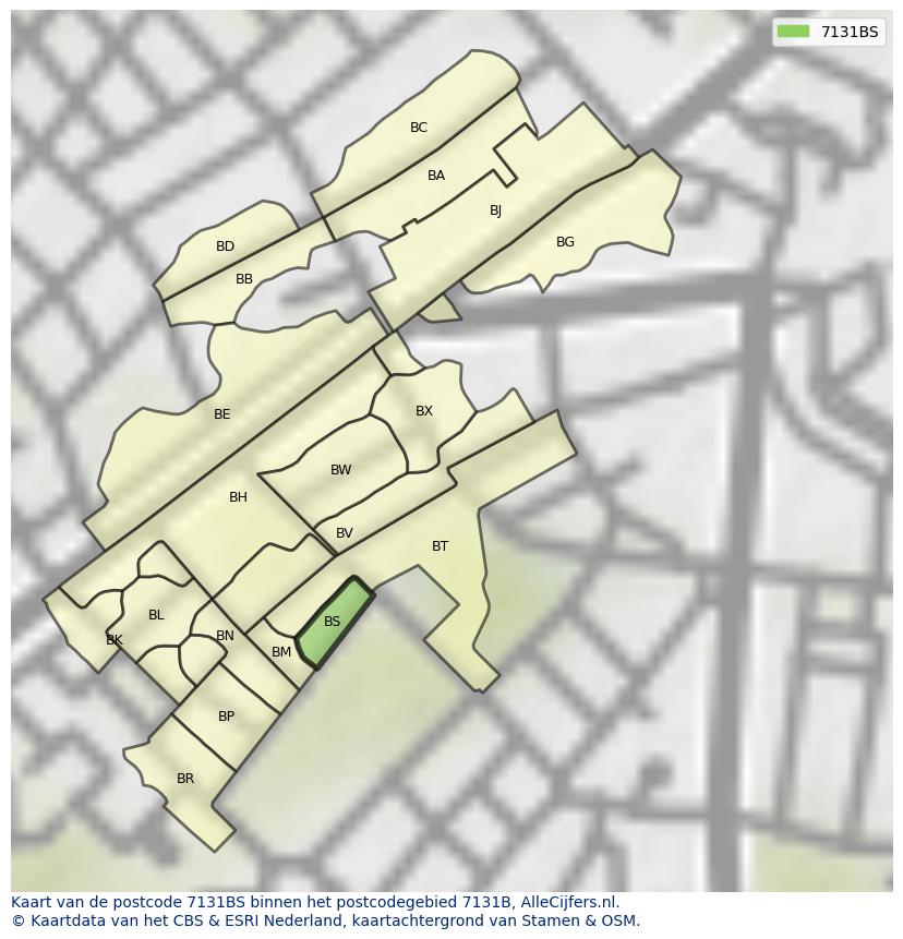 Afbeelding van het postcodegebied 7131 BS op de kaart.