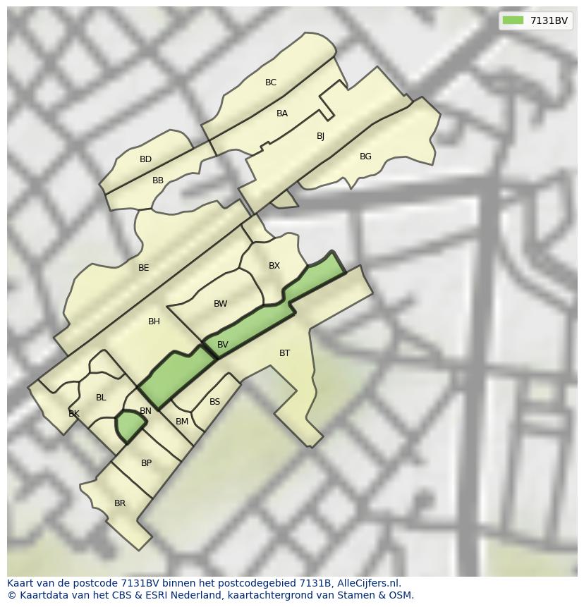 Afbeelding van het postcodegebied 7131 BV op de kaart.