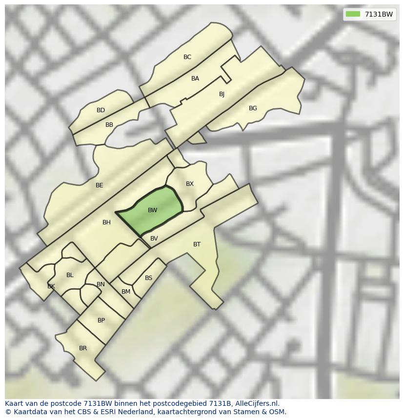 Afbeelding van het postcodegebied 7131 BW op de kaart.