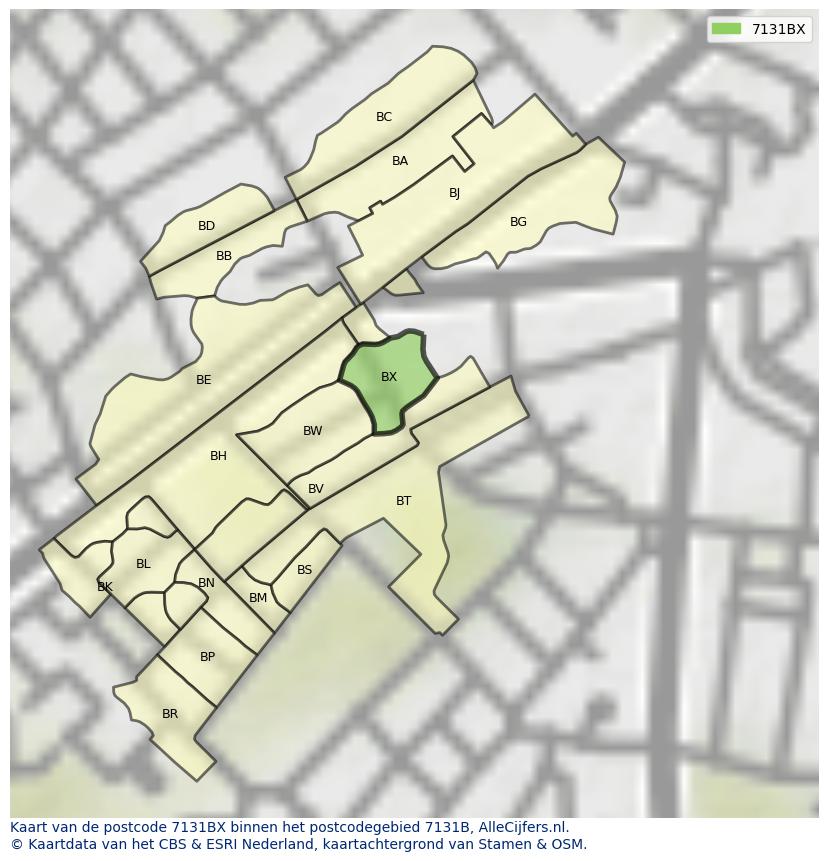 Afbeelding van het postcodegebied 7131 BX op de kaart.
