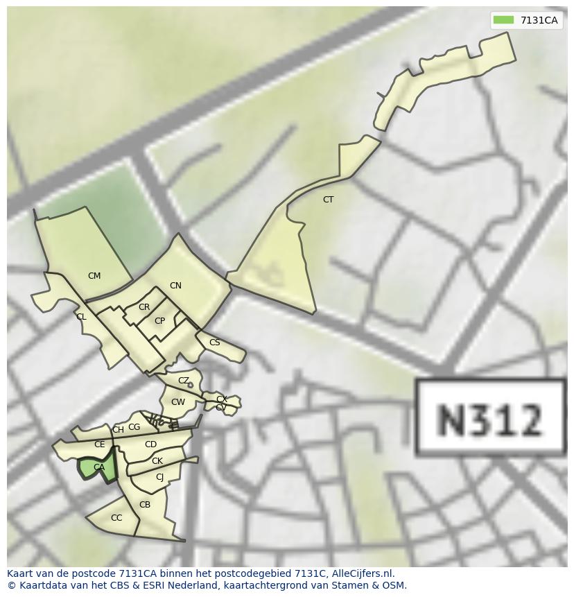 Afbeelding van het postcodegebied 7131 CA op de kaart.