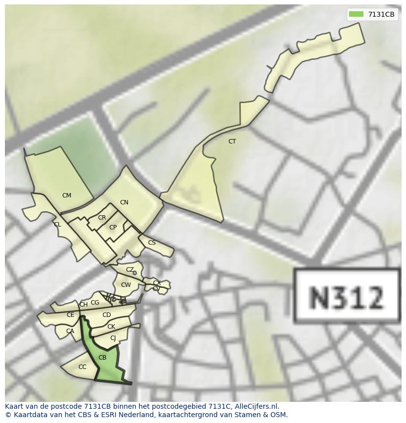 Afbeelding van het postcodegebied 7131 CB op de kaart.