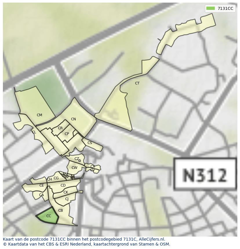 Afbeelding van het postcodegebied 7131 CC op de kaart.