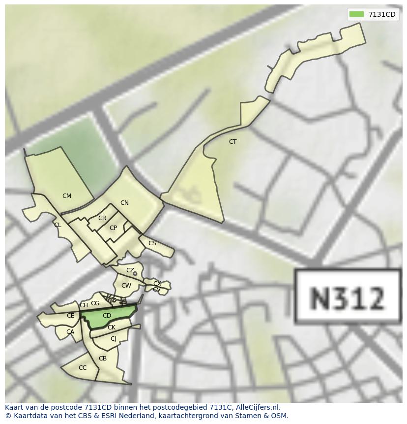 Afbeelding van het postcodegebied 7131 CD op de kaart.