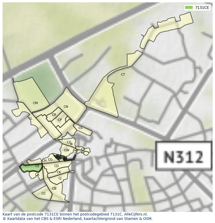 Afbeelding van het postcodegebied 7131 CE op de kaart.