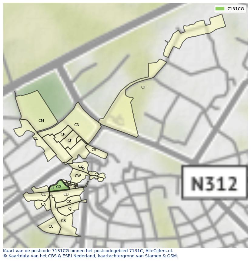 Afbeelding van het postcodegebied 7131 CG op de kaart.