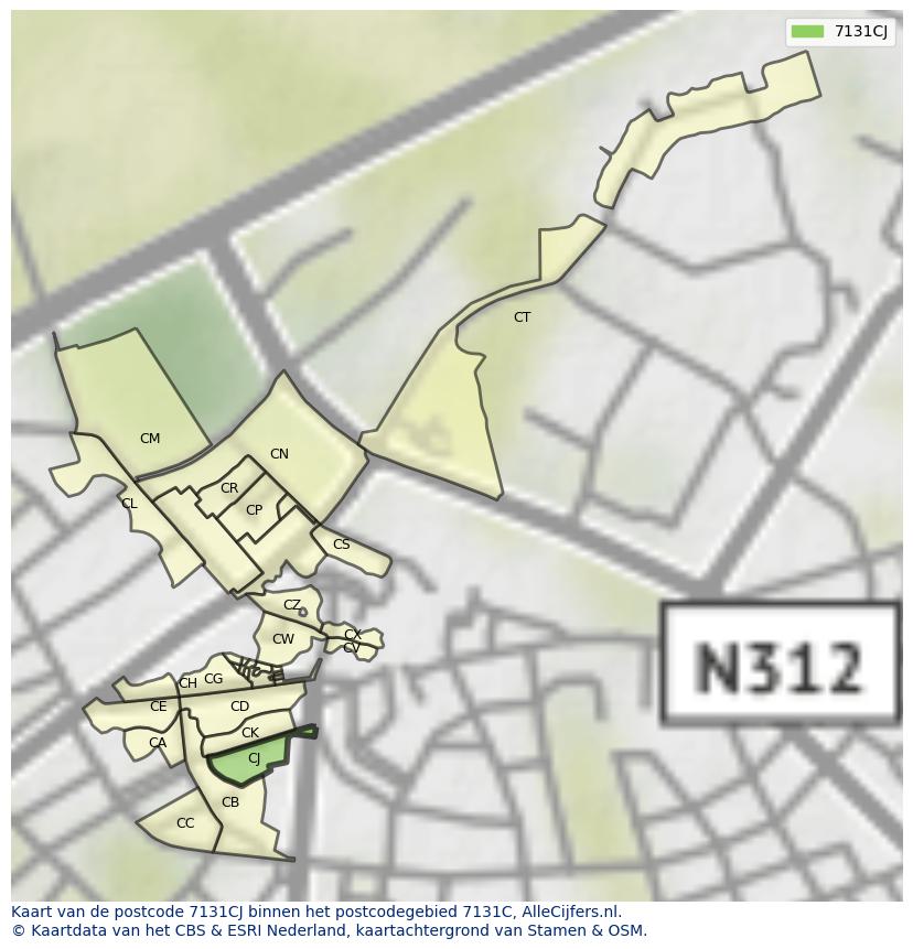 Afbeelding van het postcodegebied 7131 CJ op de kaart.