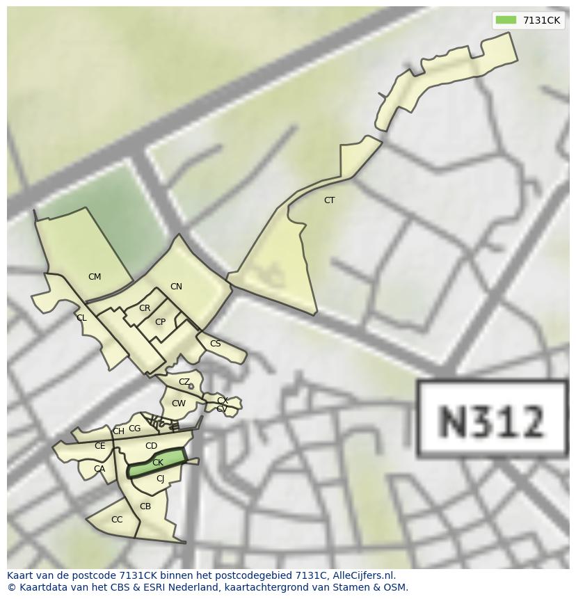 Afbeelding van het postcodegebied 7131 CK op de kaart.