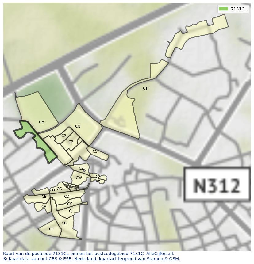 Afbeelding van het postcodegebied 7131 CL op de kaart.