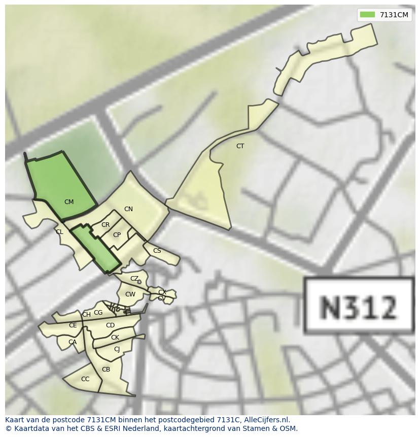 Afbeelding van het postcodegebied 7131 CM op de kaart.