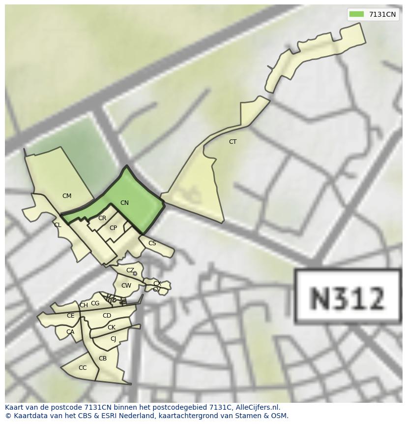 Afbeelding van het postcodegebied 7131 CN op de kaart.