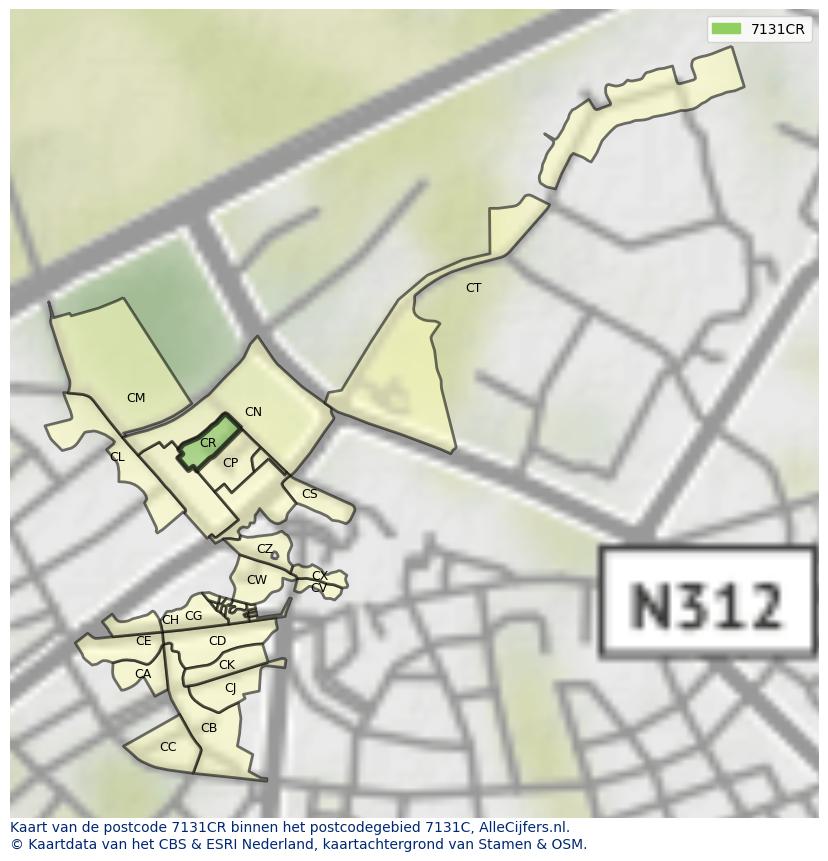 Afbeelding van het postcodegebied 7131 CR op de kaart.