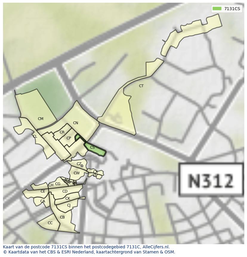 Afbeelding van het postcodegebied 7131 CS op de kaart.
