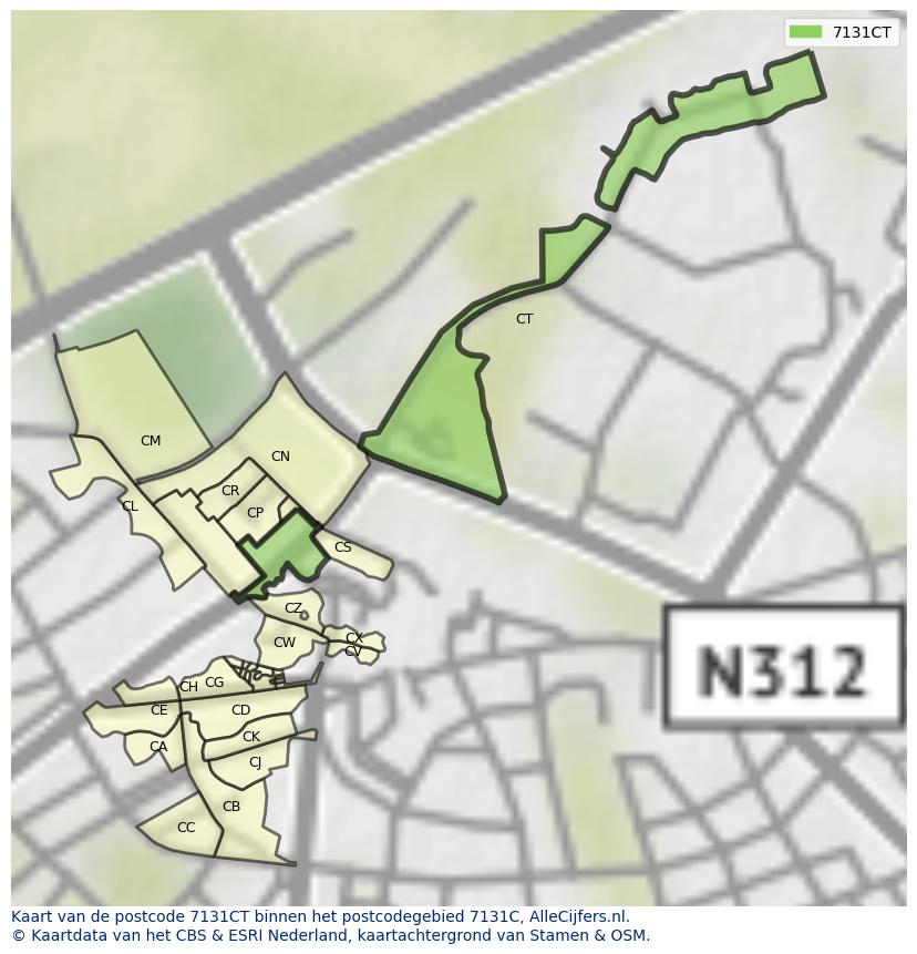 Afbeelding van het postcodegebied 7131 CT op de kaart.