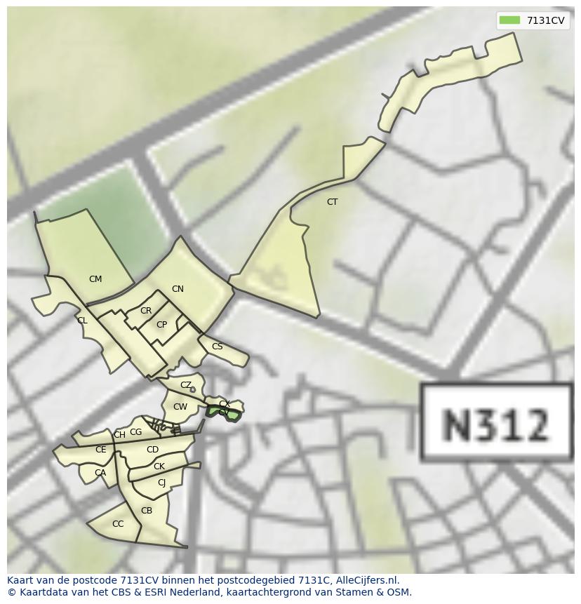 Afbeelding van het postcodegebied 7131 CV op de kaart.