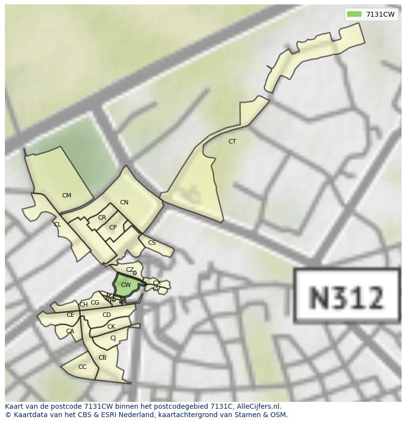 Afbeelding van het postcodegebied 7131 CW op de kaart.