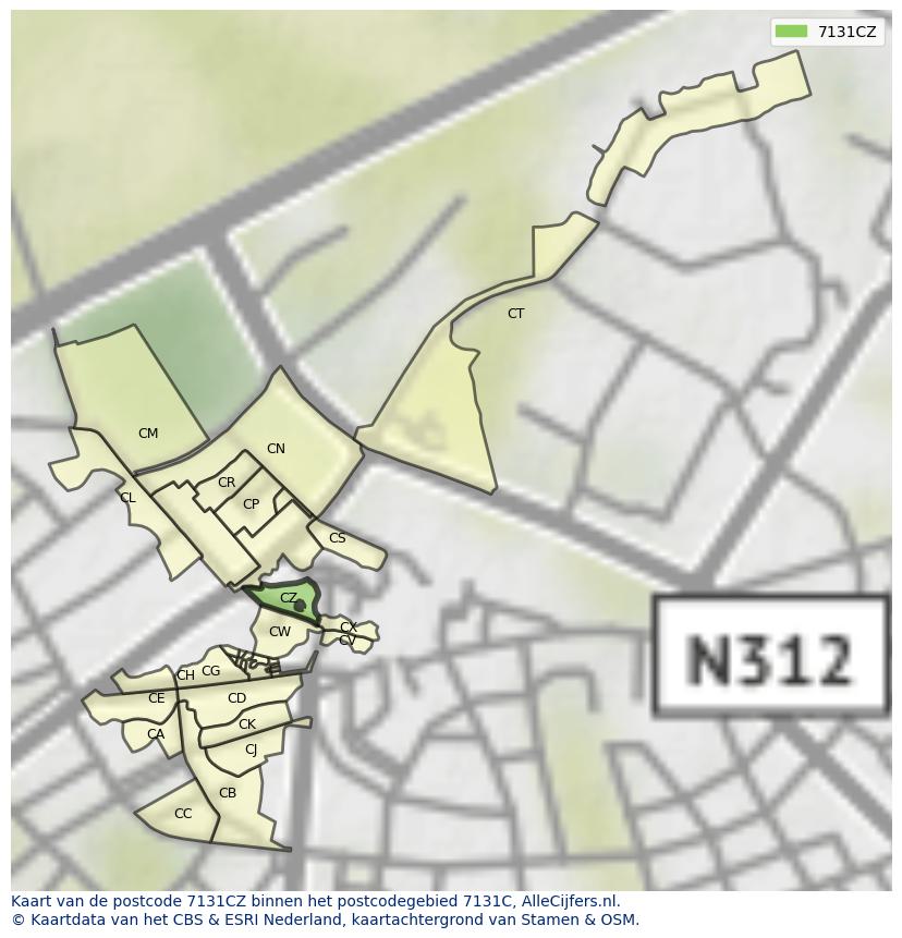 Afbeelding van het postcodegebied 7131 CZ op de kaart.