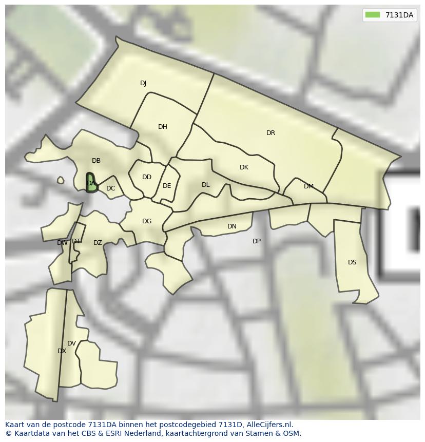 Afbeelding van het postcodegebied 7131 DA op de kaart.