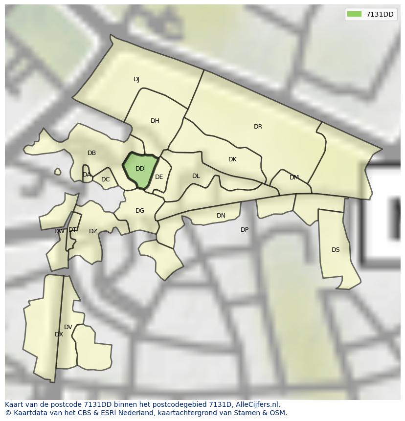 Afbeelding van het postcodegebied 7131 DD op de kaart.