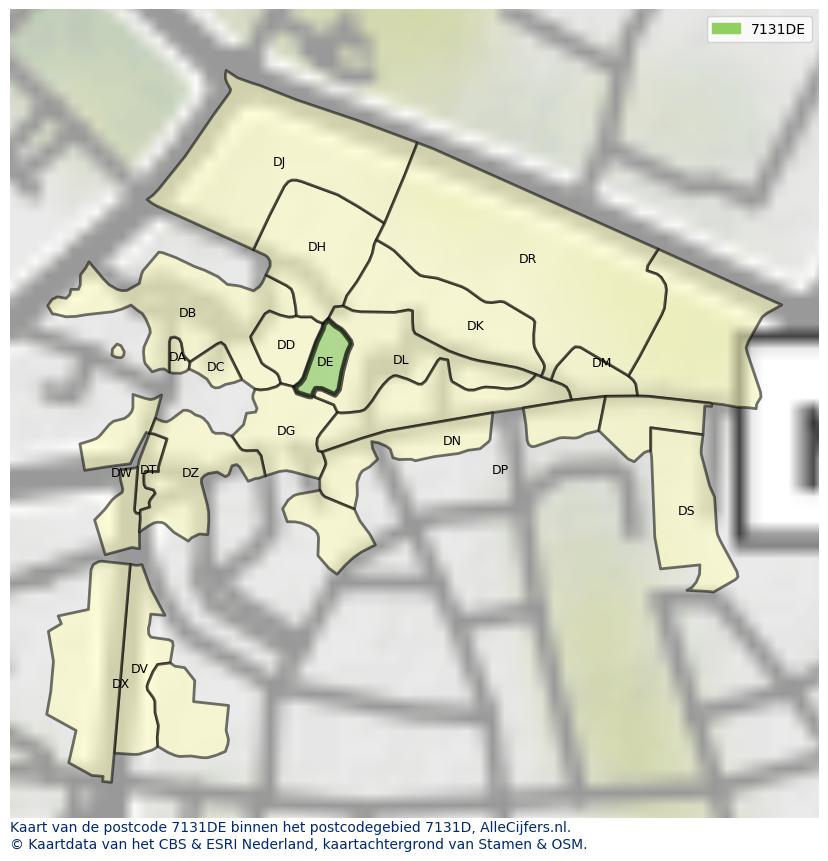 Afbeelding van het postcodegebied 7131 DE op de kaart.