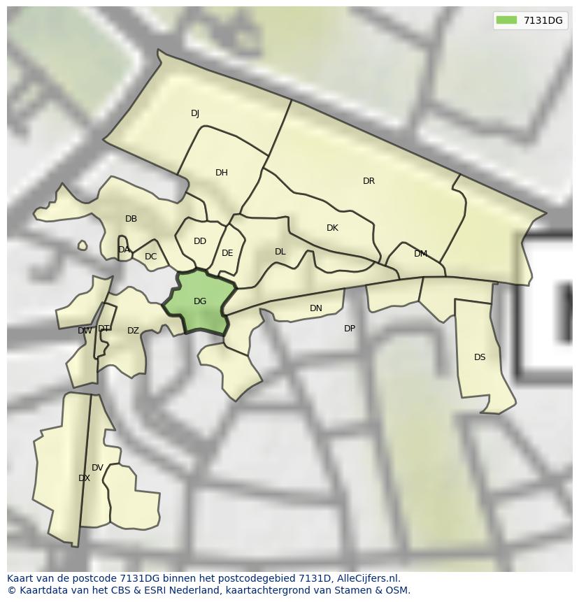 Afbeelding van het postcodegebied 7131 DG op de kaart.