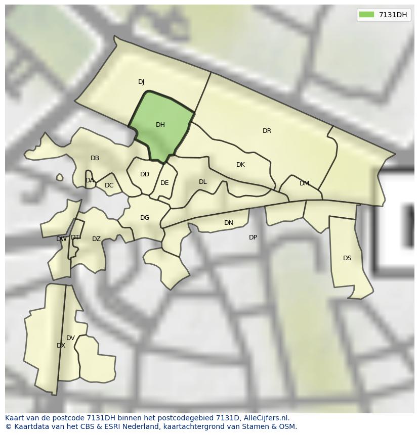 Afbeelding van het postcodegebied 7131 DH op de kaart.