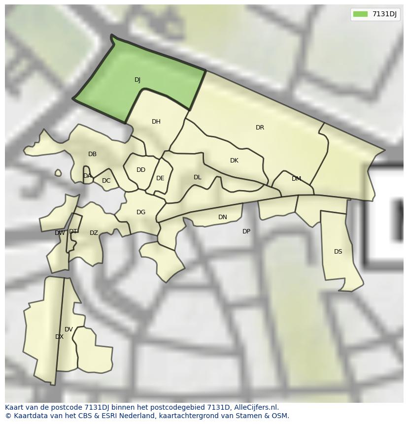 Afbeelding van het postcodegebied 7131 DJ op de kaart.