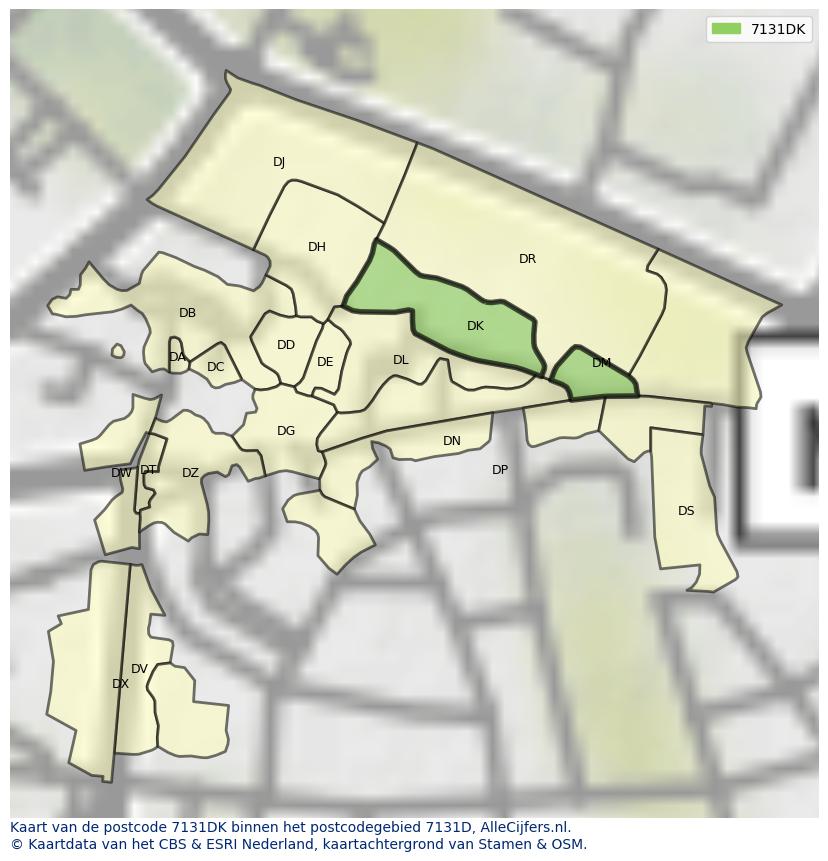 Afbeelding van het postcodegebied 7131 DK op de kaart.