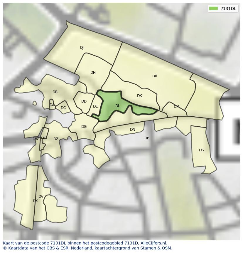 Afbeelding van het postcodegebied 7131 DL op de kaart.