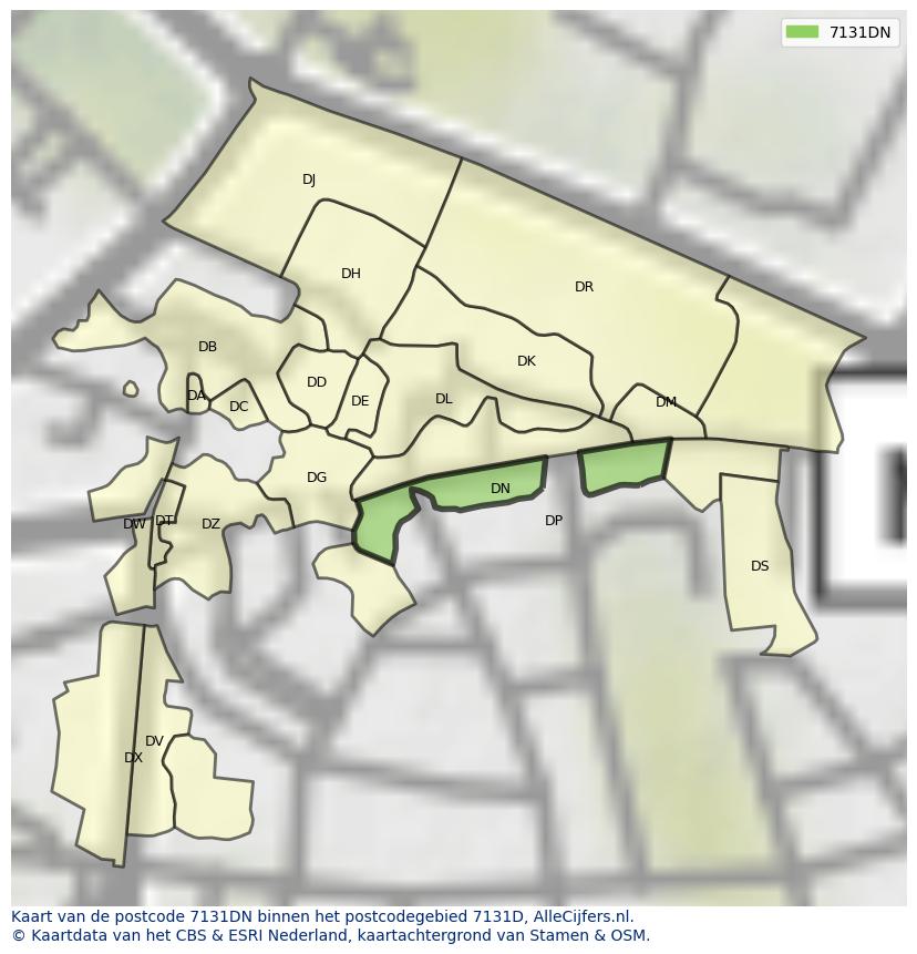 Afbeelding van het postcodegebied 7131 DN op de kaart.