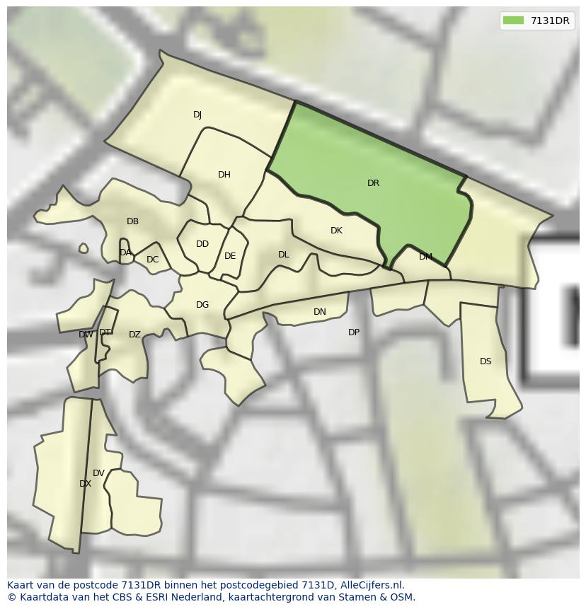 Afbeelding van het postcodegebied 7131 DR op de kaart.