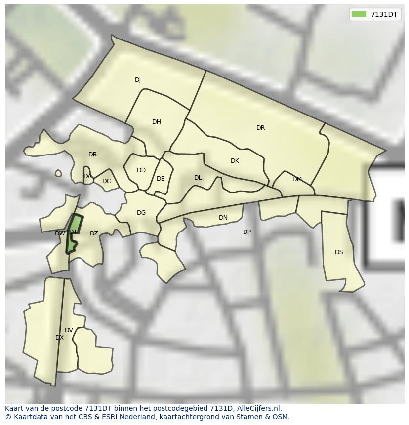 Afbeelding van het postcodegebied 7131 DT op de kaart.