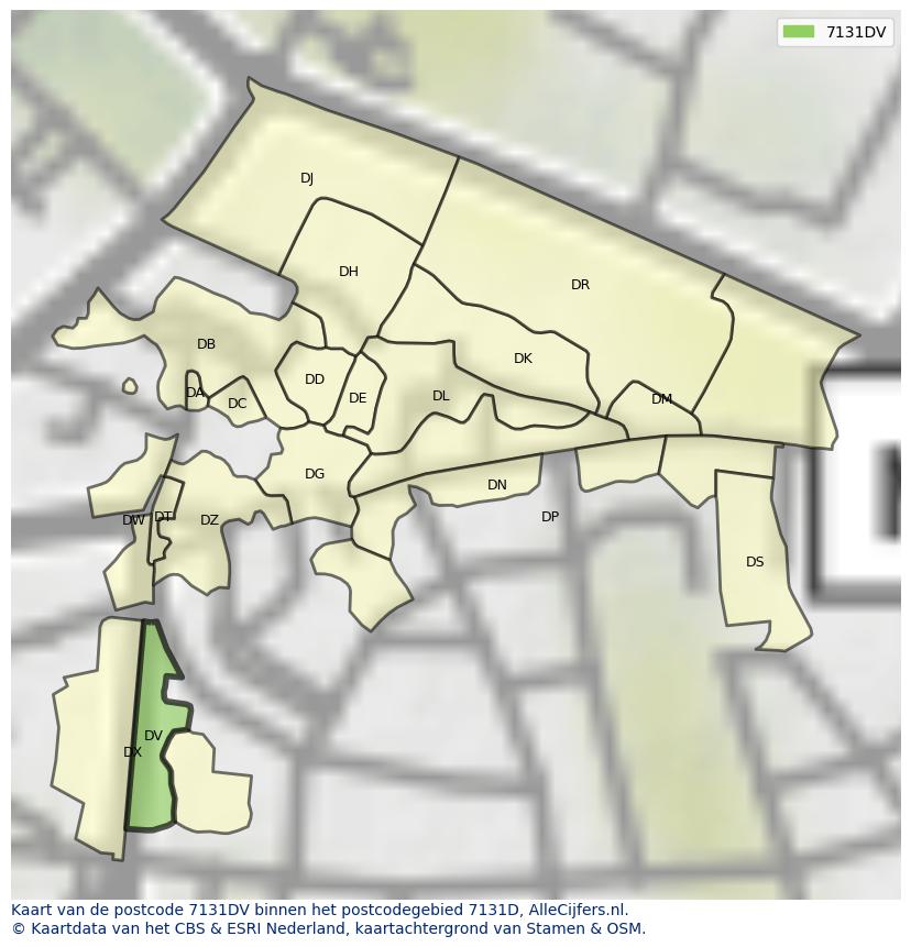 Afbeelding van het postcodegebied 7131 DV op de kaart.