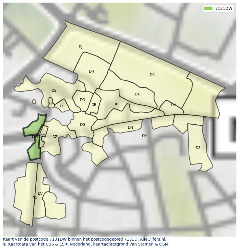 Afbeelding van het postcodegebied 7131 DW op de kaart.