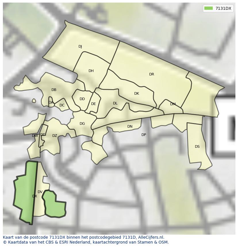 Afbeelding van het postcodegebied 7131 DX op de kaart.