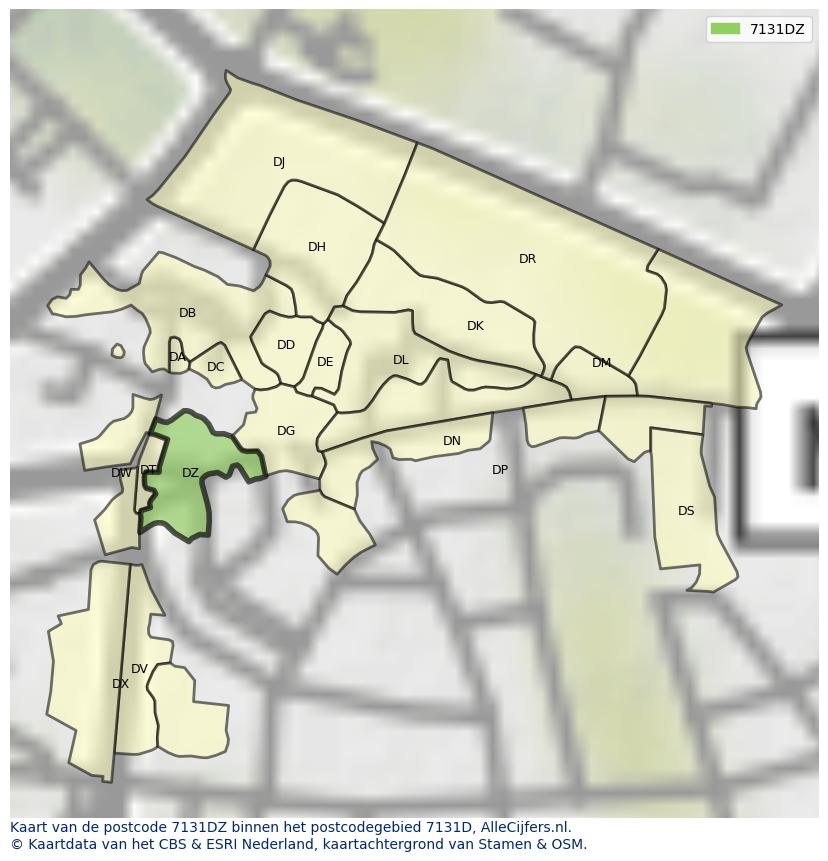Afbeelding van het postcodegebied 7131 DZ op de kaart.