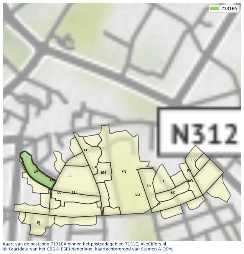 Afbeelding van het postcodegebied 7131 EA op de kaart.