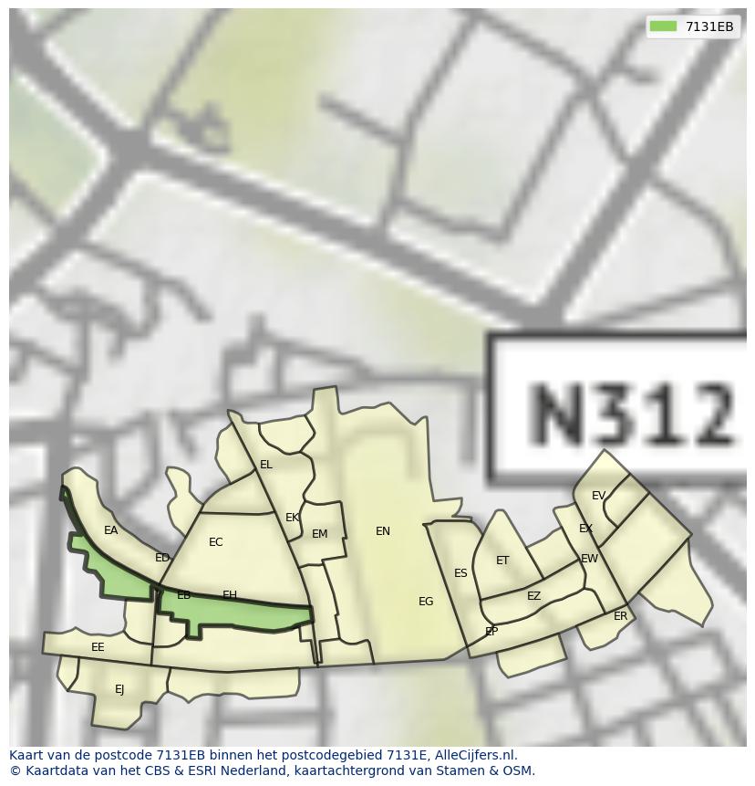 Afbeelding van het postcodegebied 7131 EB op de kaart.