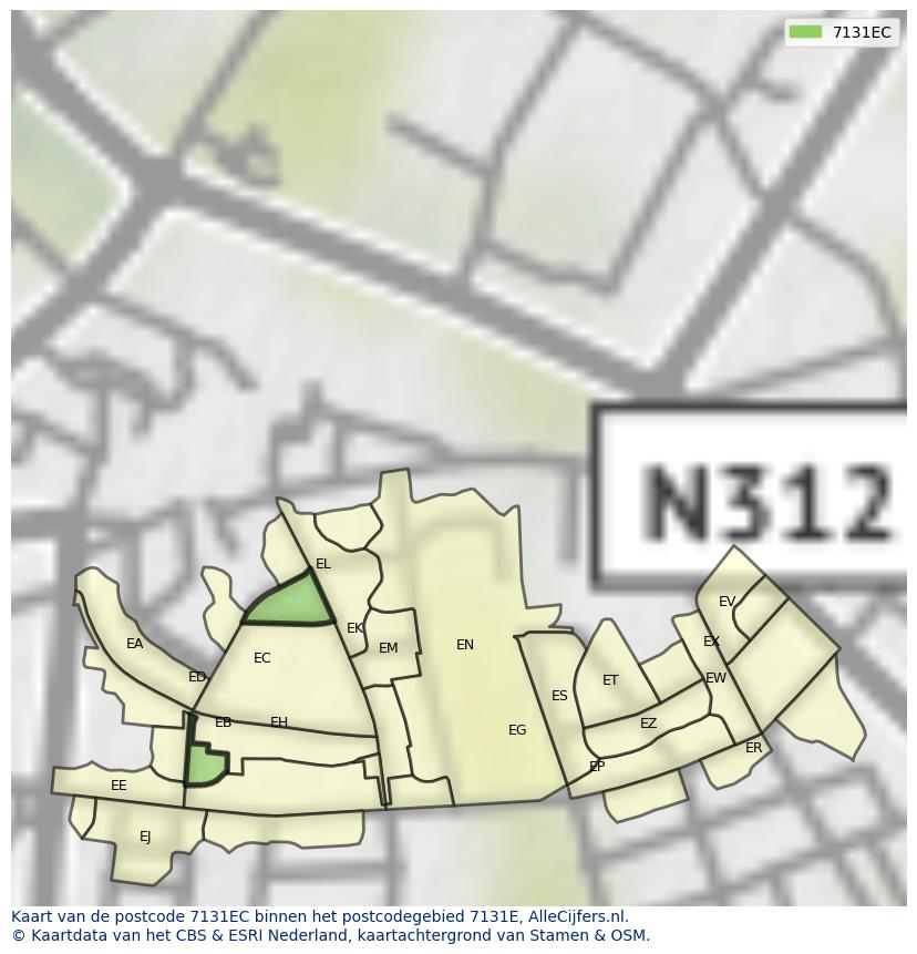 Afbeelding van het postcodegebied 7131 EC op de kaart.