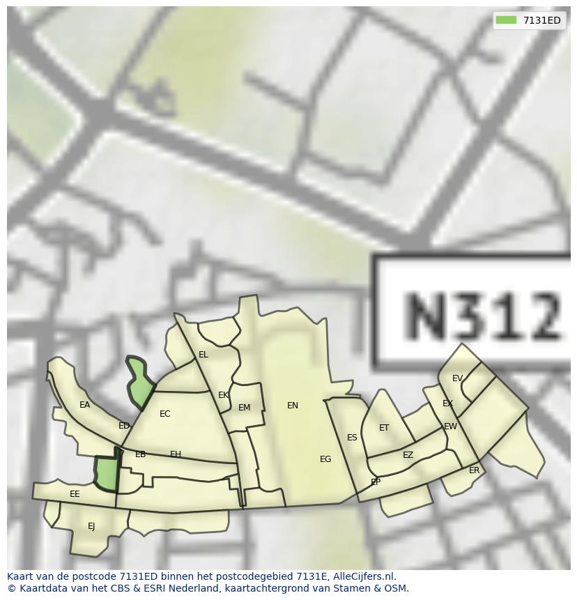 Afbeelding van het postcodegebied 7131 ED op de kaart.