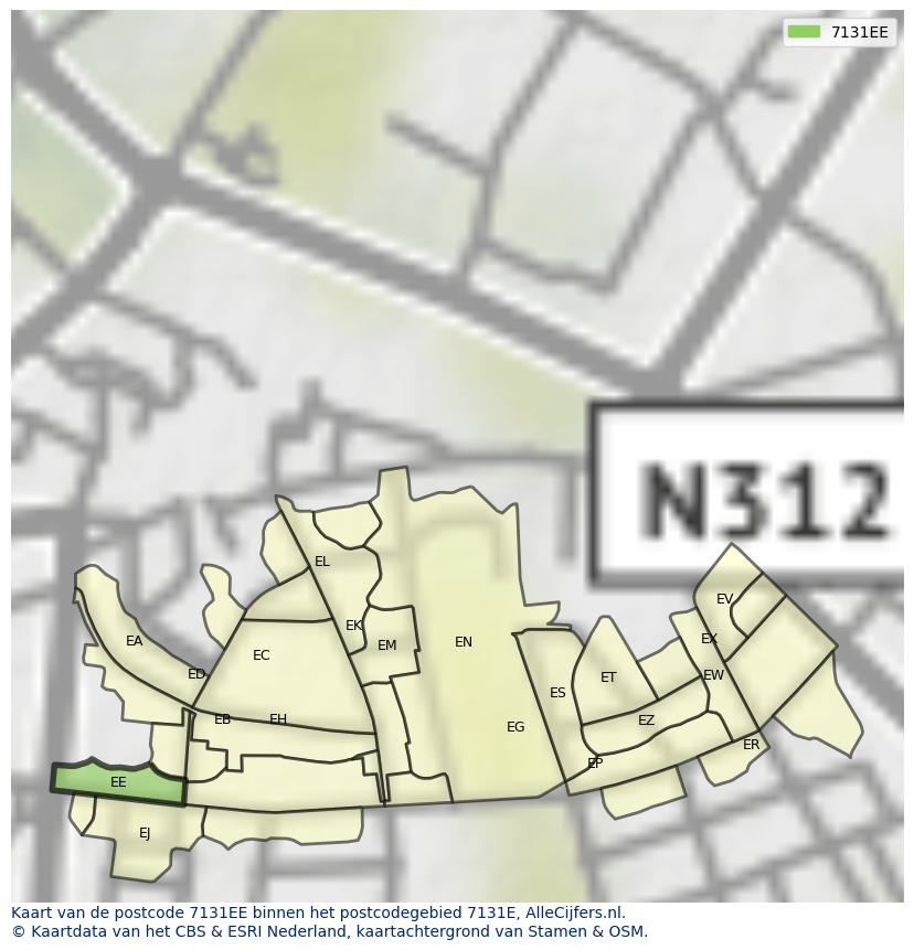 Afbeelding van het postcodegebied 7131 EE op de kaart.