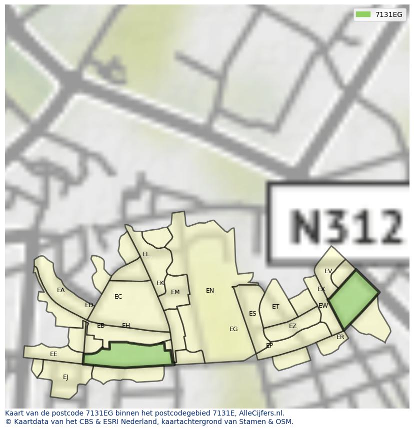 Afbeelding van het postcodegebied 7131 EG op de kaart.