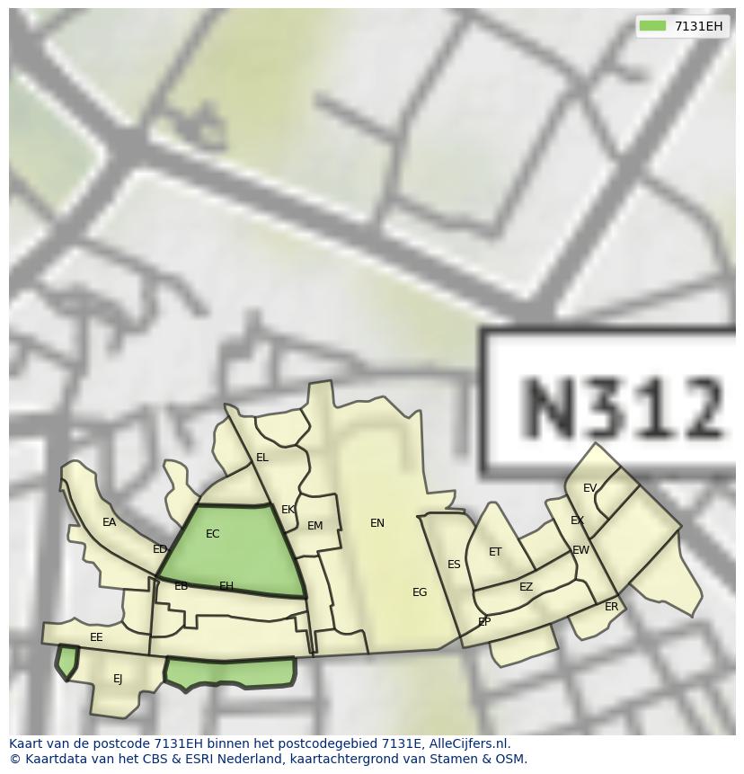 Afbeelding van het postcodegebied 7131 EH op de kaart.