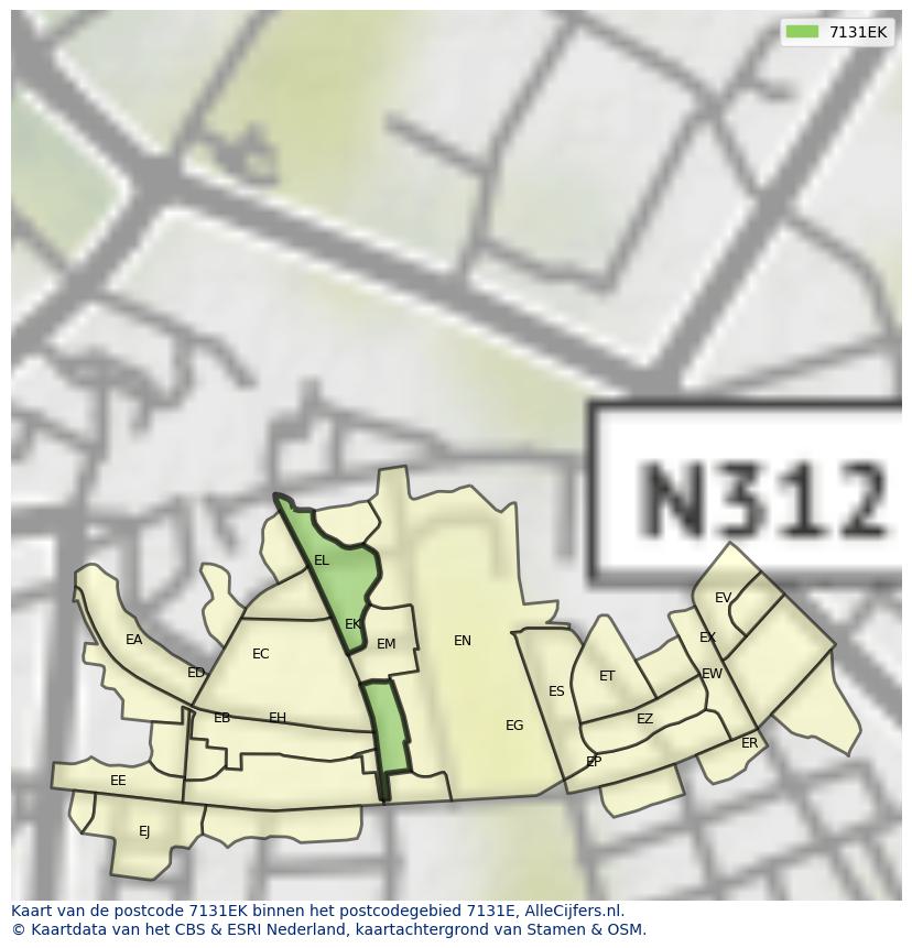 Afbeelding van het postcodegebied 7131 EK op de kaart.