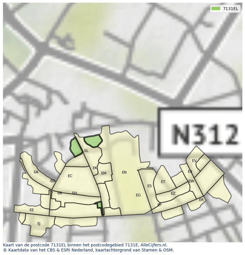 Afbeelding van het postcodegebied 7131 EL op de kaart.