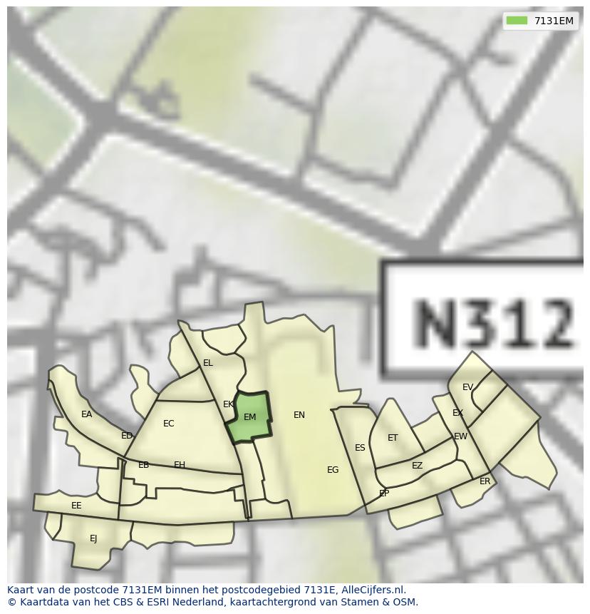 Afbeelding van het postcodegebied 7131 EM op de kaart.