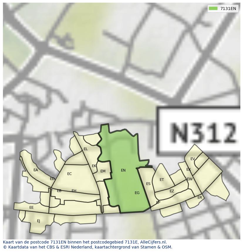 Afbeelding van het postcodegebied 7131 EN op de kaart.